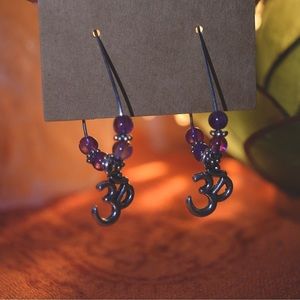 Handmade Amethyst “Ohm” Hoop Earrings - All NATURAL Gemstones - Nickel Free